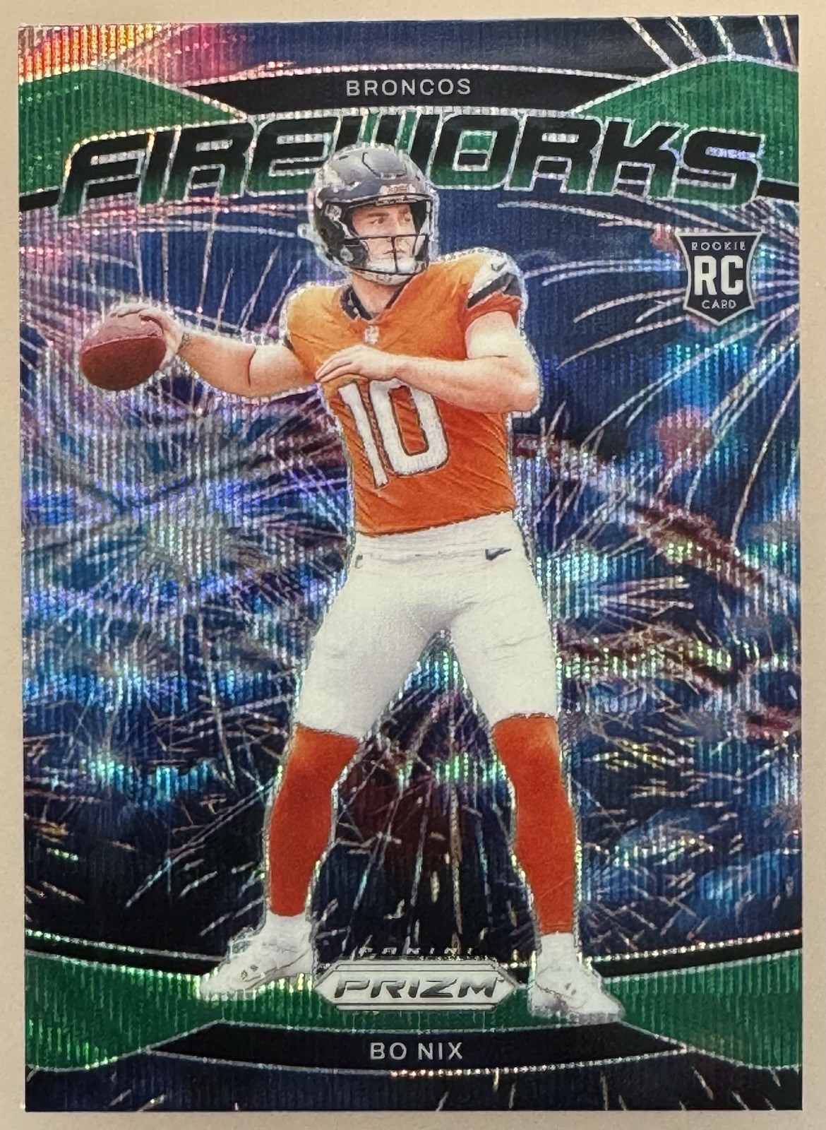 2024 Panini Prizm - Fireworks Bo Nix #23 Green Wave Prizm (RC)