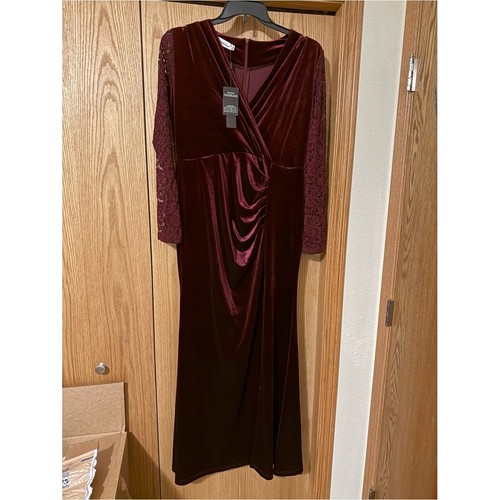 Long-Sleeve Velvet Wrap Dress in Burgundy Formal