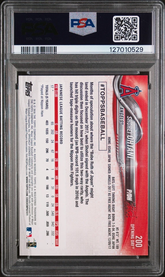 2018 Topps Opening Day Shohei Ohtani #200 PSA 8 - Image 2 of 2