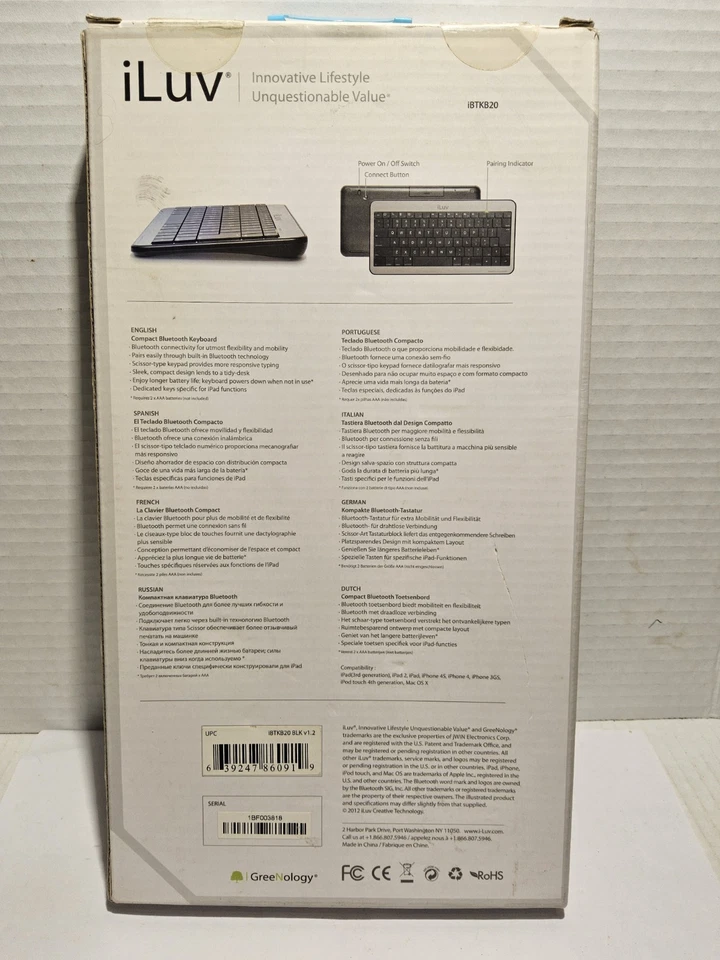 Nuevo Teclado Bluetooth Compacto iLUV Caja Abierta para iPad Modelo iBTKB20 Inalámbrico Foto 2 de 4