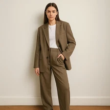 The Frankie Shop Bea Suit Set Womens XS Brown Blazer Trousers Office Minimalist