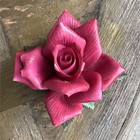 Ceramic Pink Rose Flower Figurine w/ Green Leaves, Floral Decorative Decor — photo 1