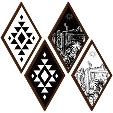 4 Pcs Boho Cactus Wall Decor Aztec Wall Art Cactus Desert Western Farmhouse H...