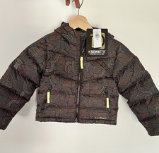L.L. Bean Popham Puffer Jacket Girls S 4 DownTek Brown Geometric Hooded