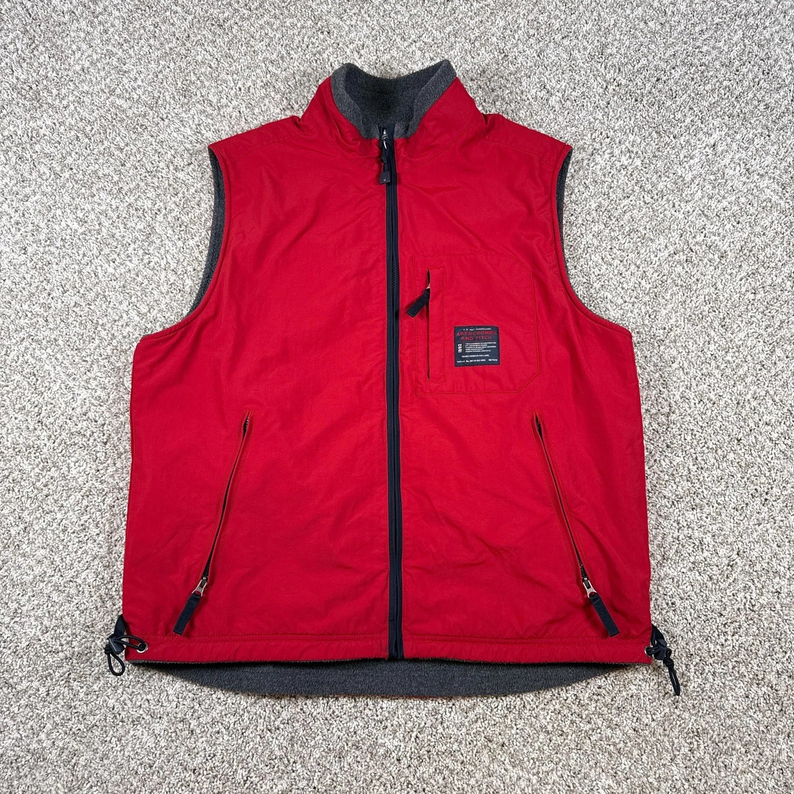 Abercrombie & Fitch Vest Mens XL Red Fleece Lined Zip Pockets Nylon Outdoor