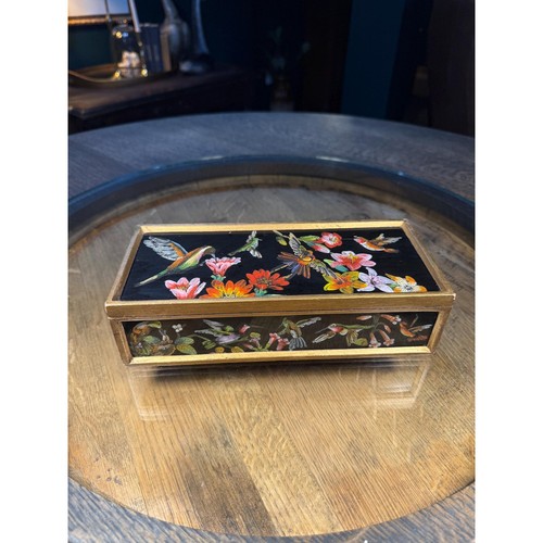 Vintage Kolibri Box handbemalt Holz & Glas - Bild 1 von 18