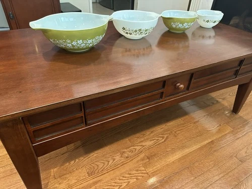 Vintage Pyrex Avocado/White Crazy Daisy Cinderella 4 Piece Bowl Set 441