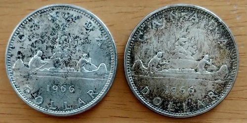 Two (2) 1966 Canada Silver Dollars .800 Fine, .600 Troy Oz ASW Each.