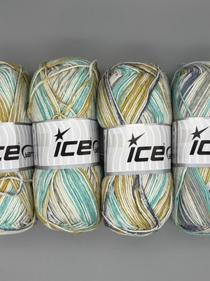 4-Skein Lot Ice Yarns Baby Cotton Print. 100g/200m Each Ball. 59% Cotton/50%Acry