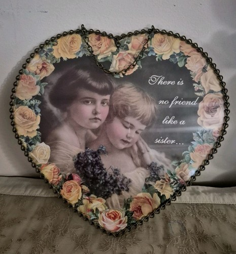 Flue Cover Sweet Girls In HEART Frame SISTERS 8.5" x 9"