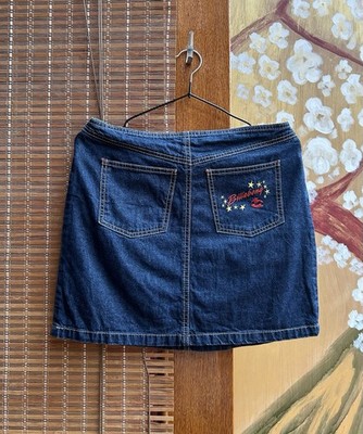 Y2K Billabong Denim Mini Skirt Size 8 Embroidered Logo 