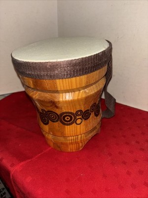 Mini djembe Wooden Bongo Drum First Act Handcrafted Strap -Estate Find