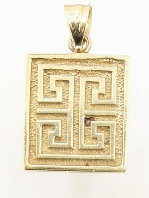 14K massiver Gelbgold 2,4g griechisches Schlüsselmuster Anhänger