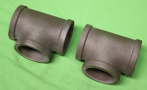 Lot of 2 NOS 2" x 2" x 2" Black Iron Pipe Tee - NPT - Made in USA