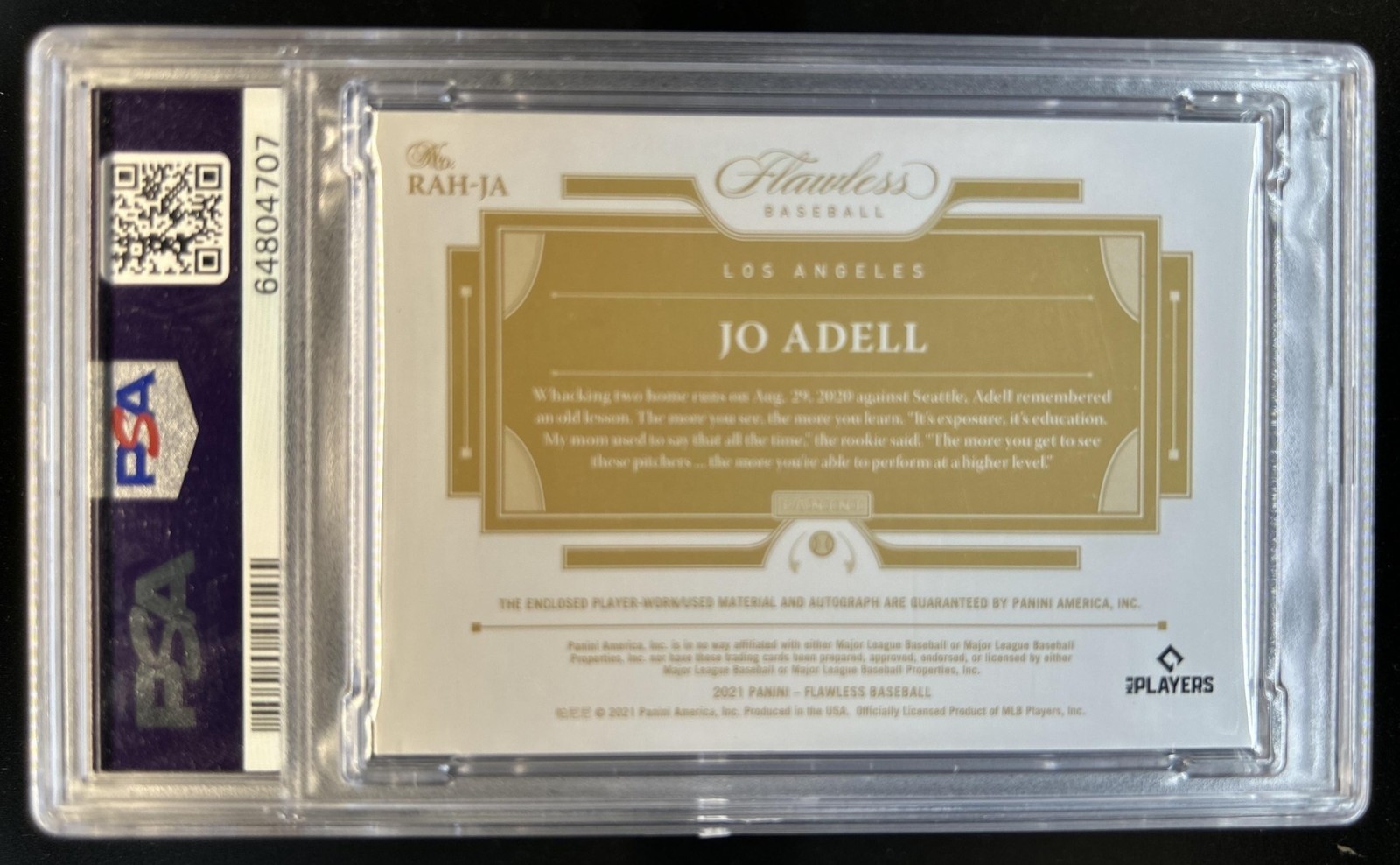 2021 Flawless Jo Adell Rookie Patch Auto Horizontal Sapphire RC #/15 PSA 9 view 2