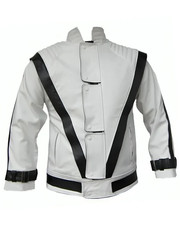 Mens Michael Jackson Thriller Black White Genuine Leather Biker Jacket