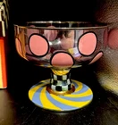 Vintage MacKenzie Childs Footed Pedestal Glass Compote/Sherbet Bowl ~ Circus