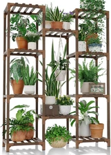 Plant Stand Indoor Outdoor Tall Plant Shelf for Multiple Plants Pots Wood Flower
