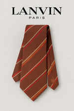 Lanvin Paris Krawatte, Braun mit Rot/Beige Streifen, 100% Seide, Made in France