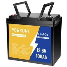 100% NEW POERUNI 12.8V 100Ah LiFePO4 Lithium Battery Backup For Commuting Car