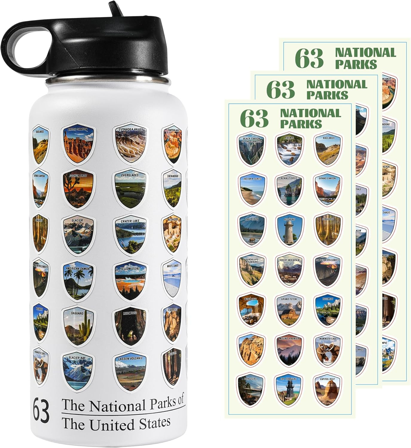 32oz Insulated Stainless Steel 63 National Parks Stickers 3d