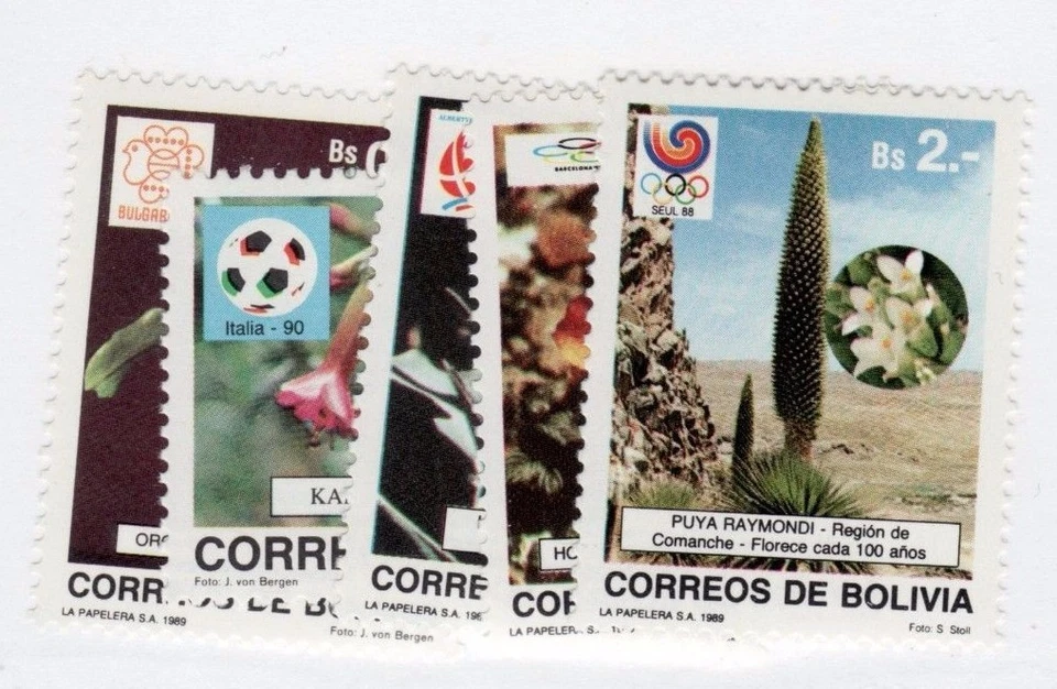Bolivia 1989 Sc #782-86 plantas con flores orquídeas, Juegos Olímpicos de Seúl - MNH Cv $17,60 Foto 2 de 2