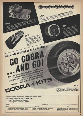 1967 Shelby Custom Accessories Magazine Ad Mustang GT350 GT500 GT40 AC Cobra Kit