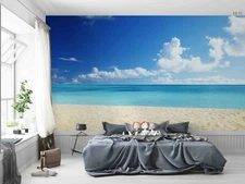3D Blue Sea Beach Self-adhesive Removeable Wallpaper Wall Mural Sticker 09