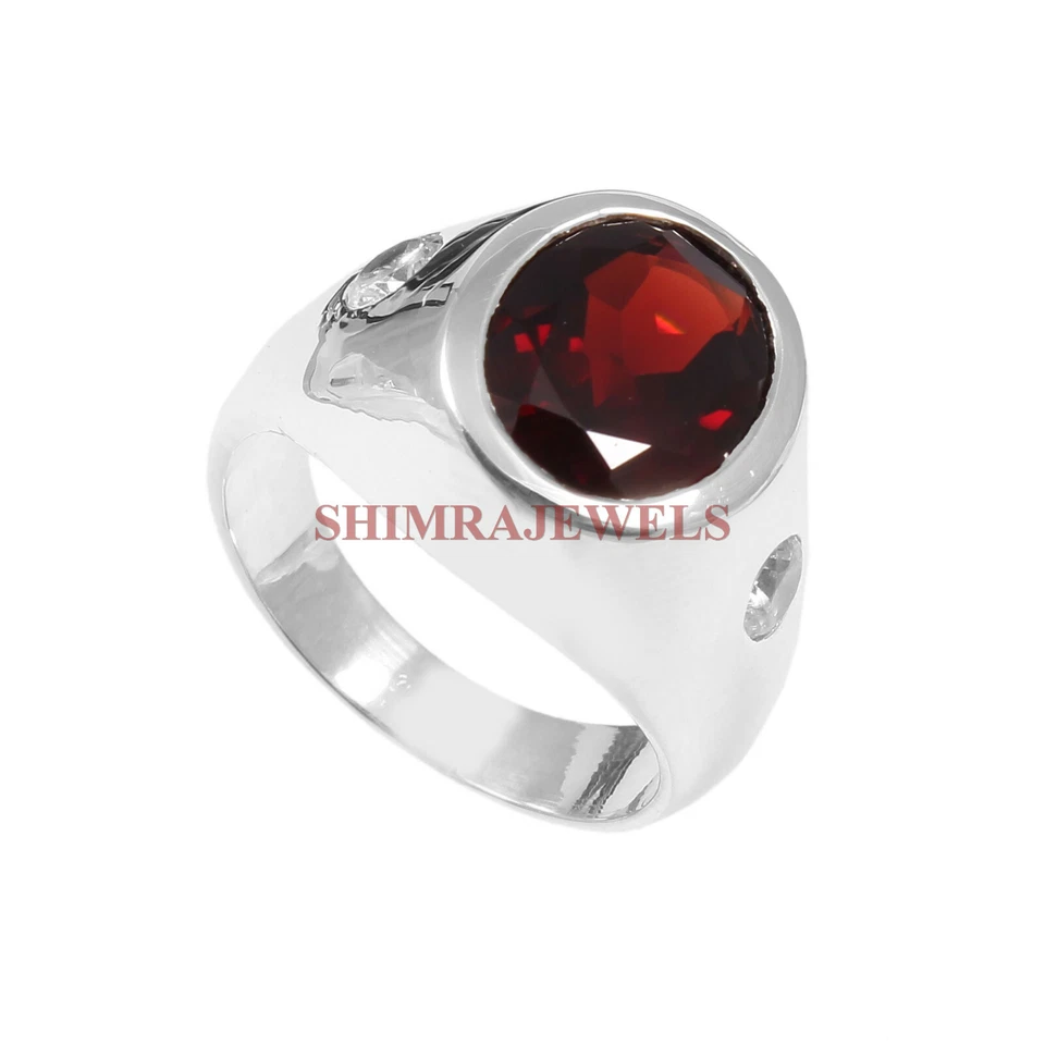 Anello In Argento Sterling 925 Con Gemma Di Granato Naturale Per Uomo #17 - Immagine 3 di 3