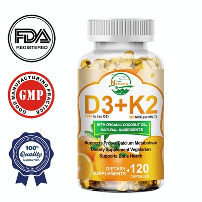 NL Vitamin D3 K2 MK-7 5000IU Vitamin 120Capsules, Strong for Immunity Health