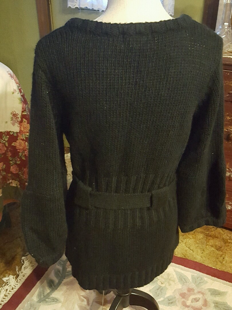 W D NY♡ WOMEN'S ♡ BLACK BELTED SWEATER ♡ SIZE L eBay