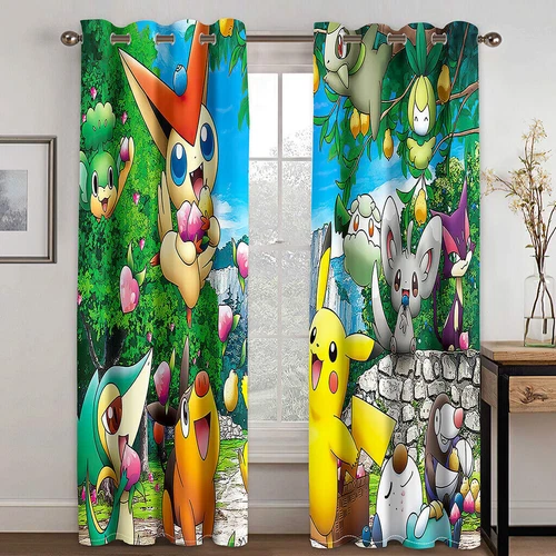 Kids Pokemon Pikachu Thick Thermal Blackout Curtains Eyelet Ring Top Drapes Gift - Picture 45 of 88