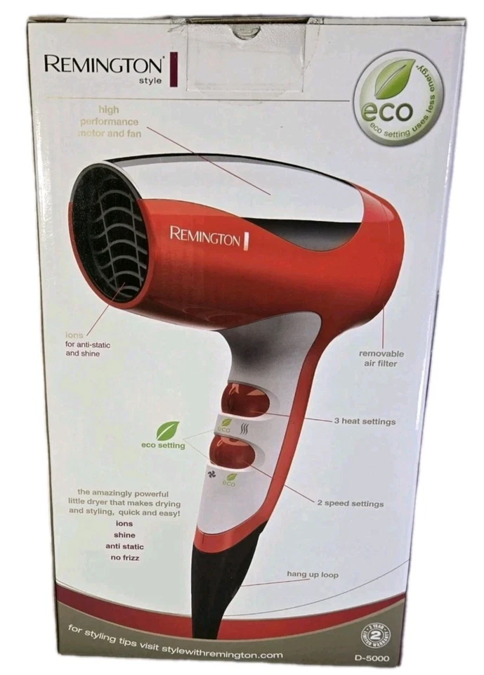 NEW - Remington D-5000 Compact Ionic Travel Hair Dryer - 1875 W - 3 Heat Setting - Image 2 of 3