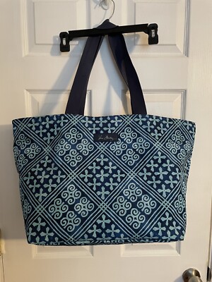 USED VERA BRADLEY FAMILY TOTE RETIRED CUBAN TILES PRINT MESH DRAWSTRING 