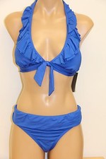 NWT Kenneth Cole Swimsuit Bikini 2 pc set Sz L M Halter COB Banded