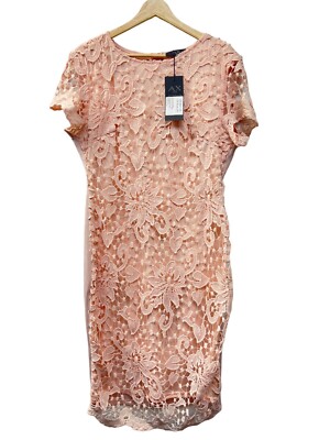 AX Paris NWT Pink Lace Crochet Overlay Sheath Dress with Scuba Back | eBay