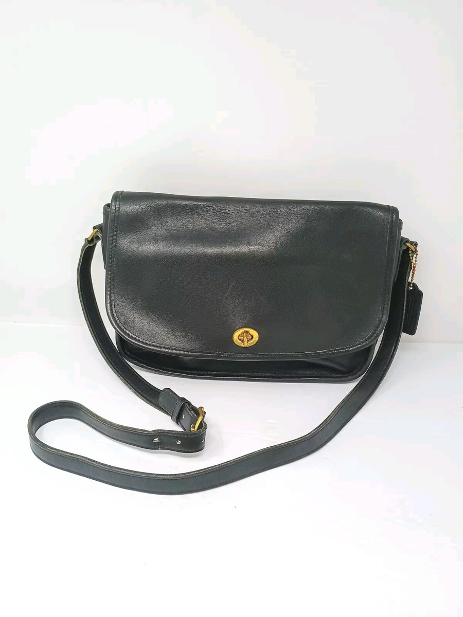Vintage Coach Flap Turn Lock Black Leather Crossbody 326 | eBay