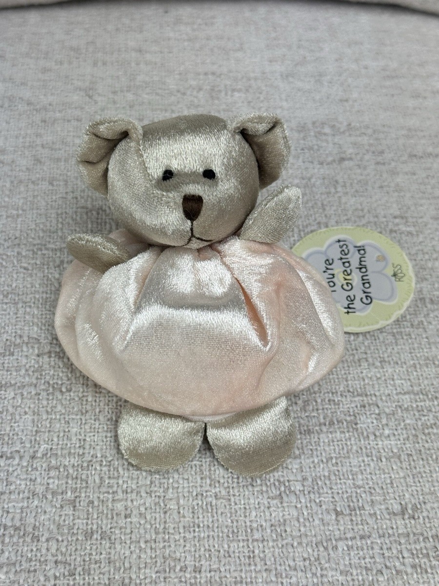 Russ Berrie Tubbies Bear Pink Shiny Velour Stuffed Beanbag Round