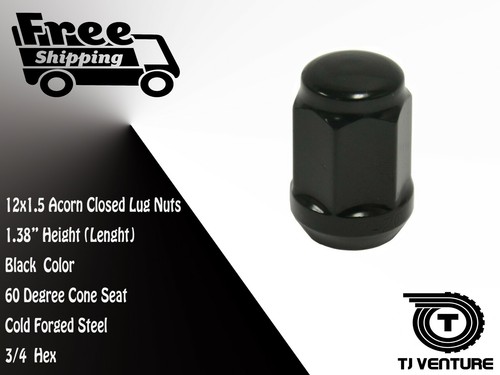 200PC DODGE FORD ACURA HONDA LEXUS GMC 12X1.5 BLACK CLOSED ACORN LUG NUTS 1.38" - Picture 3 of 5