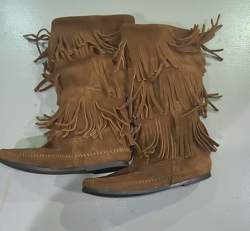 Stivali donna cowboy tripla frangia 1638 marrone scamosciato metà polpaccio taglia 7 - Foto 4 di 6
