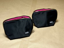 2 Pack KUSSHI Everyday Makeup Bag Black Nylon w/ Pink Zippered Travel Purses