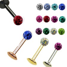 1,2mm Piercing Labret 4mm glitzer Epoxy Kristall Kugel Rosegold Gold Schwarz