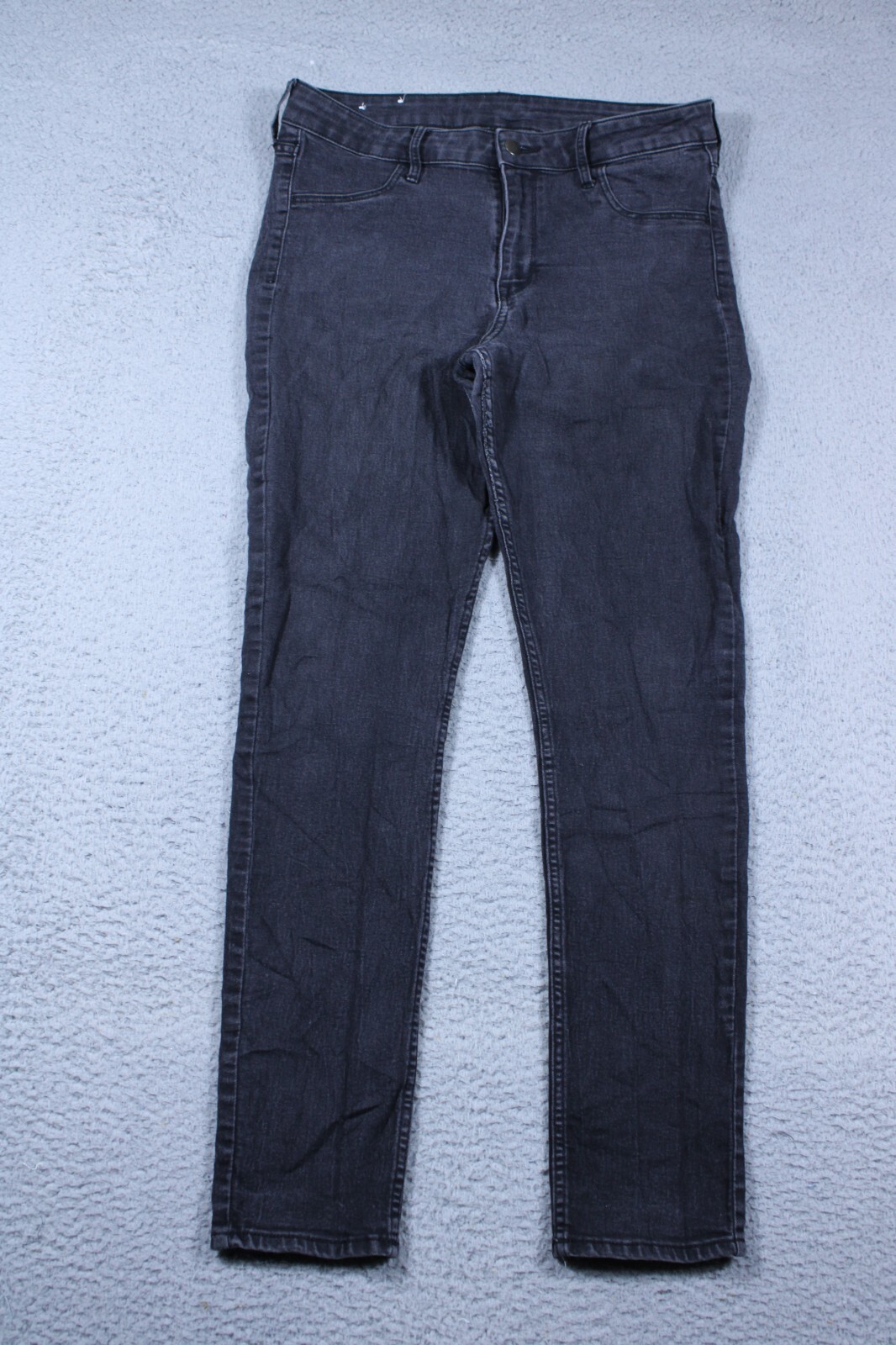 HM &Denim Jeans Womens 32 Black Mid Rise Ankle Skinny Faded Stretch Denim 32x29-image