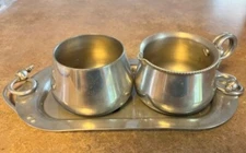 Vintage Aluminum Cream & Sugar set with Underplate marked Buenilum 