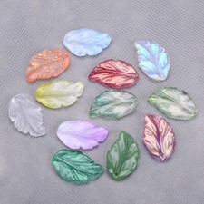 10pcs Leaf Shape 28x17mm Crystal Glass Lampwork Top Drilled Pendants Loose Beads