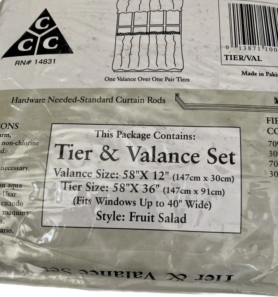 VINTAGE 70s VALANCE & TIER SET 58”x36” STYLE FRUIT SALAD NEW SEALED New Curtains - Image 4 of 4