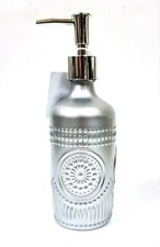NEW MIKASA SILVER 3D GLASS MANDALADESIGN SOAP DISPENSER,SHINY SILVER CHROME PUMP