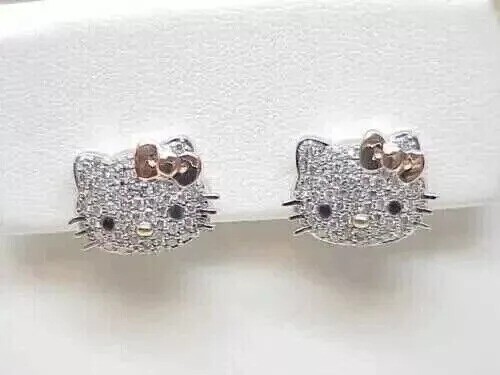 2Ct Round Cut Simulated Diamond Women's Cat Stud Earring's 14k White Gold Plated - Picture 1 of 8