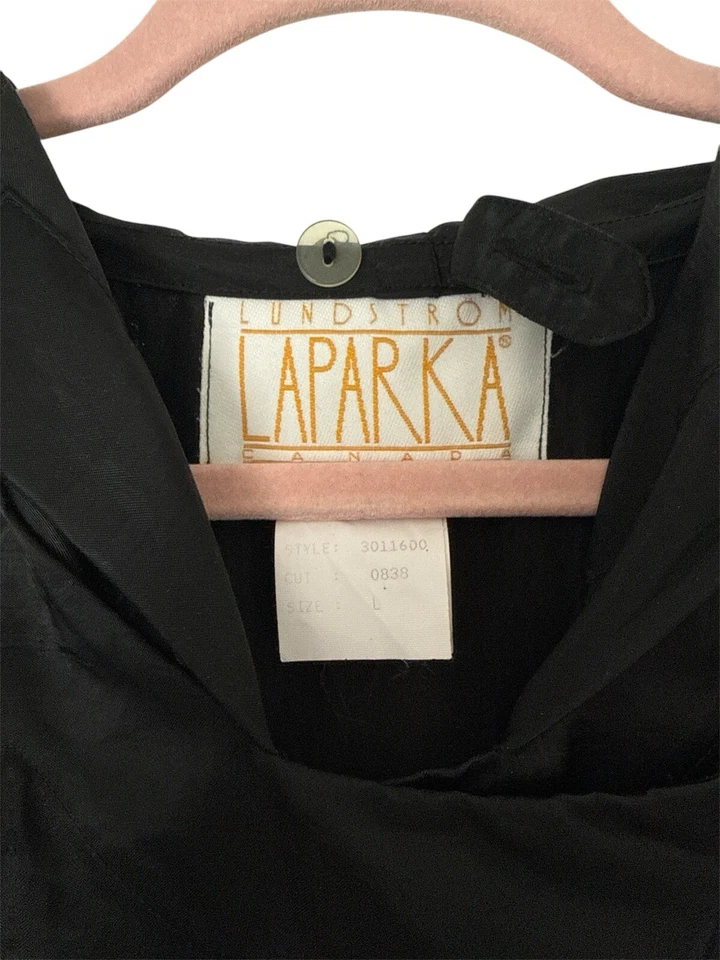 Vintage LINDA LUNDSTROM Women Hooded Long LAPARKA Metallic Black Size Large - Image 4 of 4