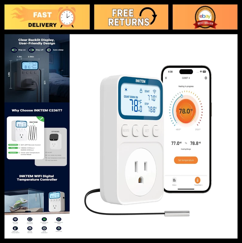 Smart WiFi Thermostat Outlet Space Heater Control